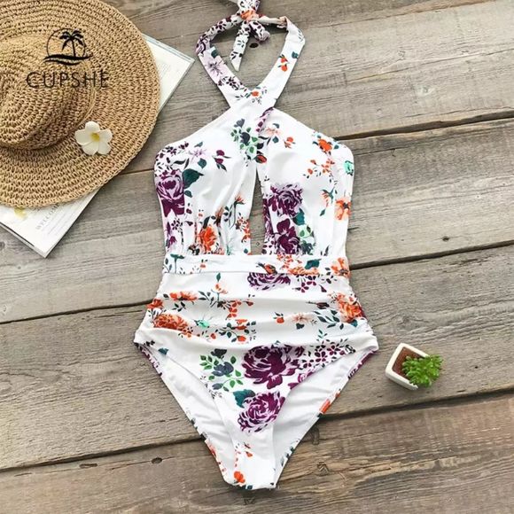 Cupshe White Floral One Piece Crossing Fro… - Picture 3 of 6